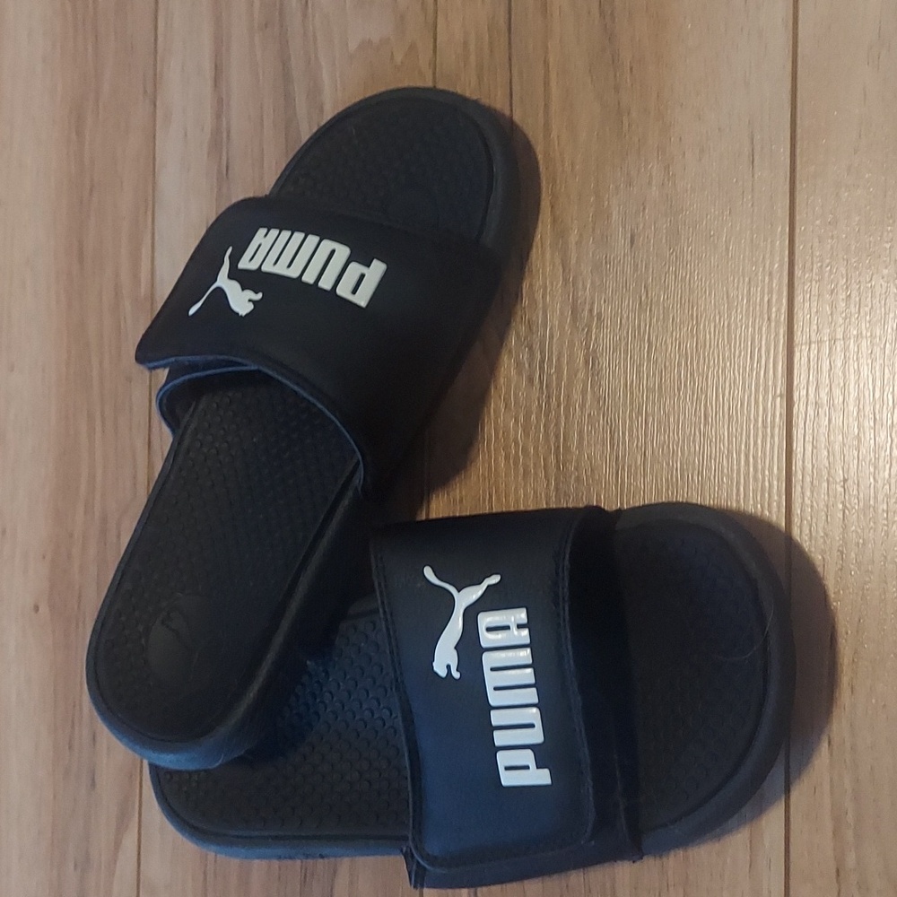 Kids 3 puma black slides adjustable velcro top